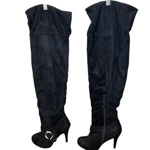 rue21 8 / 9 Large L Black Women's Thigh High Over Knee Boots 4 Inch Heel Shoes